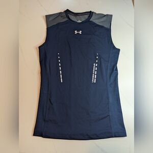 Men’s M Under Armour FITTED M Navy Blue/Gray Compression Sleeveless Tank